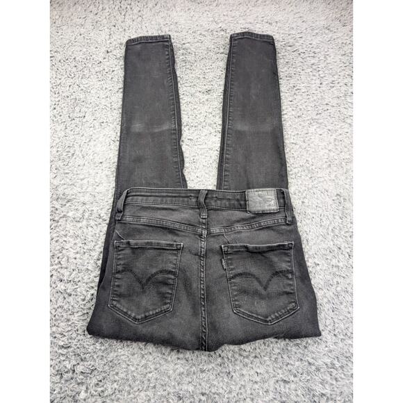 Levis 721 Jeans Womens 28 Black High Rise Skinny Distressed Bikercore Stretch - Picture 1 of 10